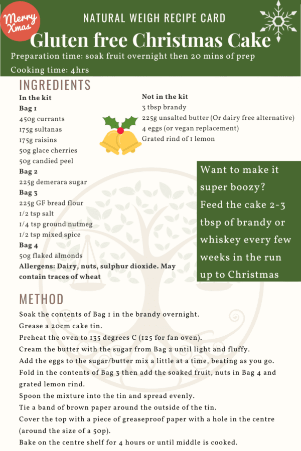 Natural Weigh Gluten Free Christmas Cake Recipe Card