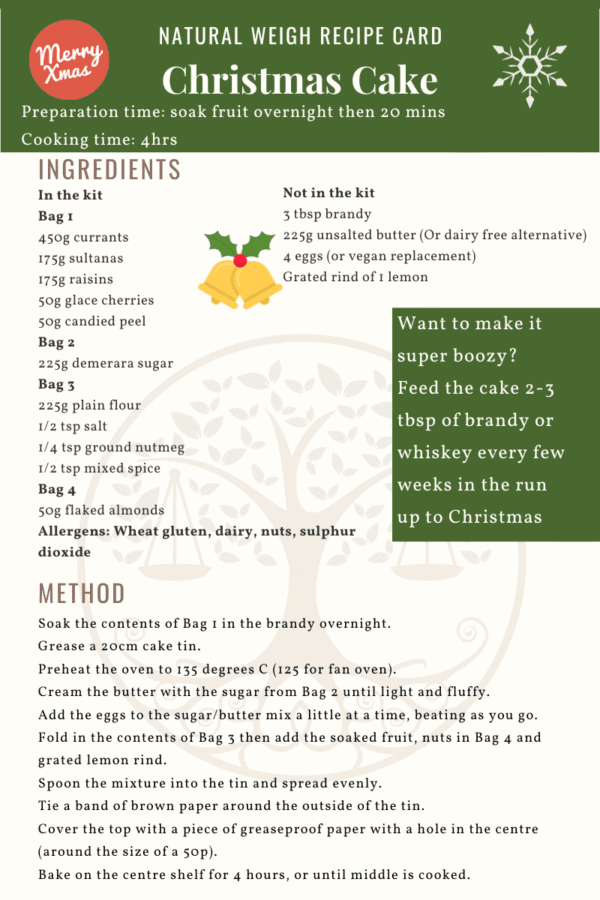 Natural Weigh Christmas Cake Recipe Card