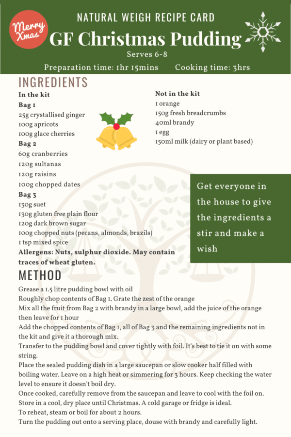 Natural Weigh Gluten Free Christmas Pudding Recipe Card