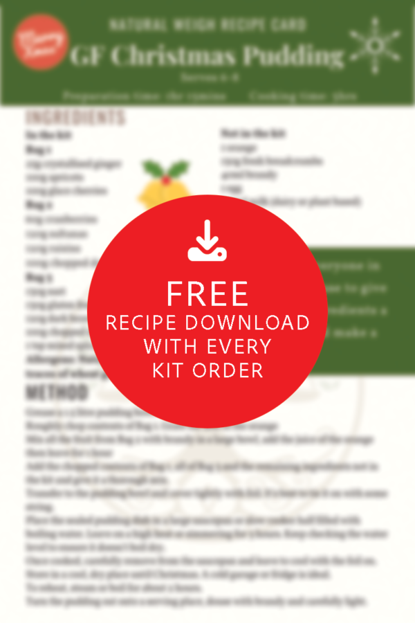 Free Download of Gluten Free Christmas Pudding Recipe with every kit order