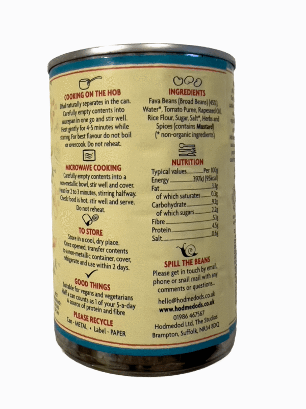 British Vaal Dhal - reverse label