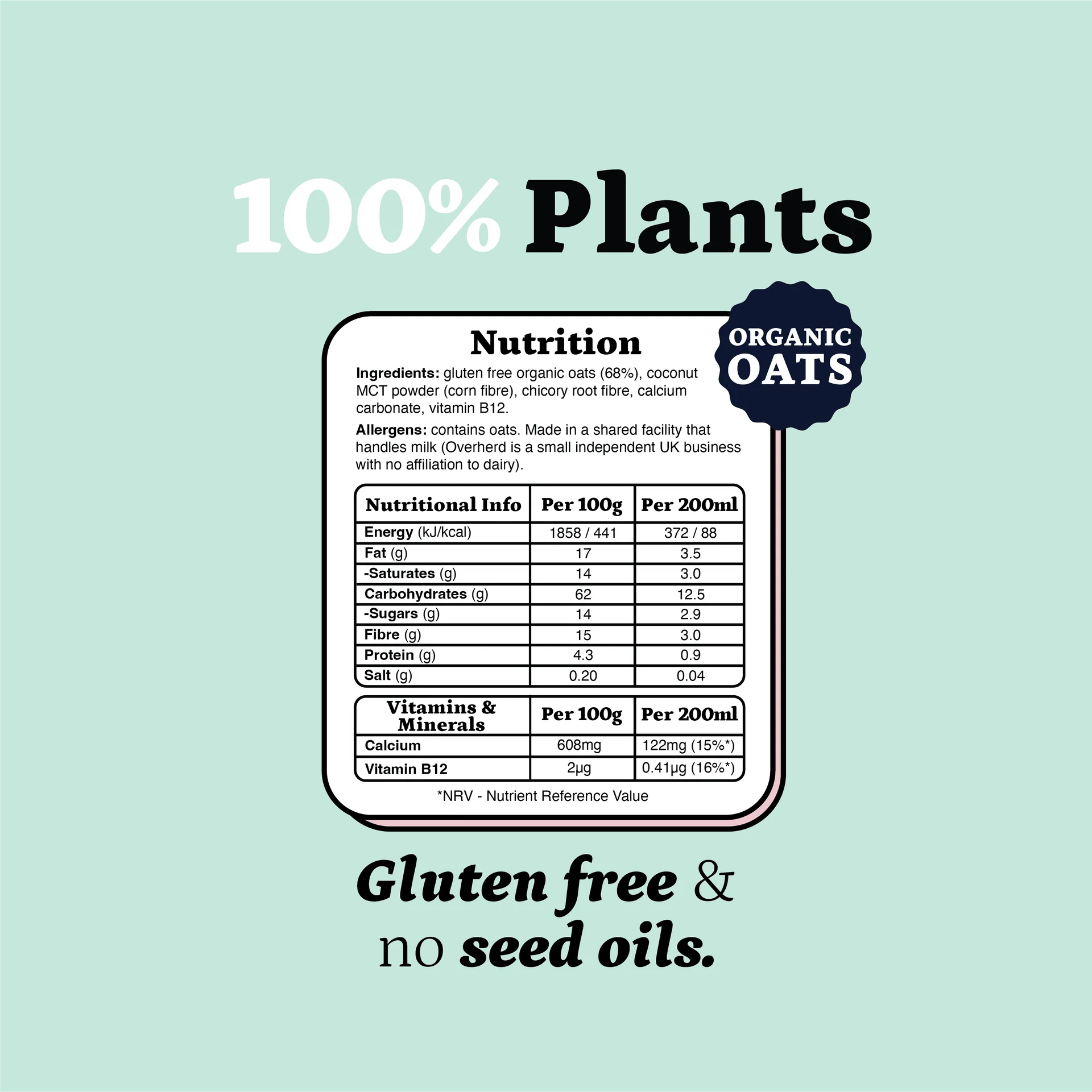 Overherd Oat Milk Powder Oat Milk dairy free Overherd Oat Milk Powder - Nutritional Information