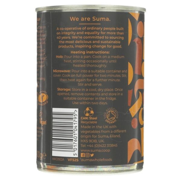 Organic Rustic Vegetable soup reverse label
