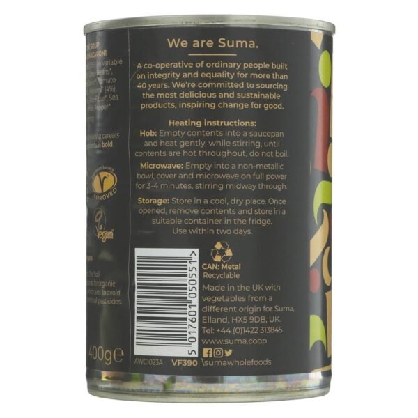 Suma Minestrone Soup Tin - reverse label