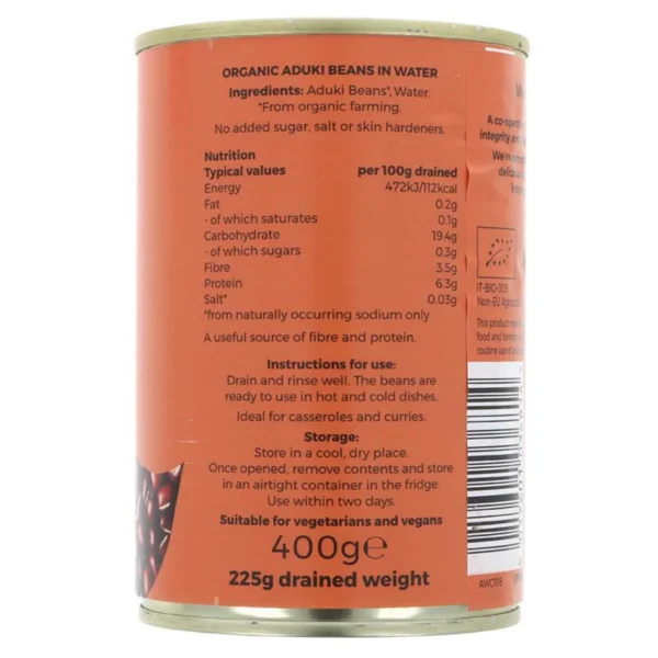 Suma Organic aduki beans tin ingredients and nutritional information