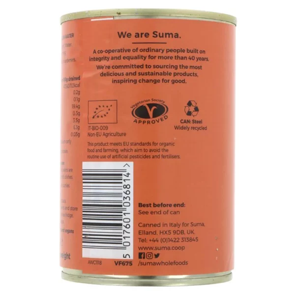 We are Suma. Organic Aduki Beans tin reverse