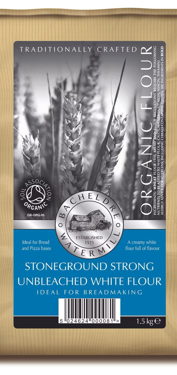 Bacheldre organic stoneground strong white bread flour without folic acid