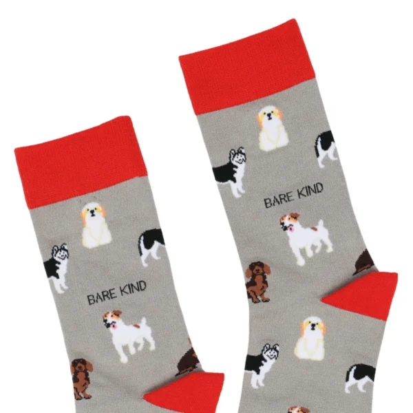 Grey dog socks close up on tops